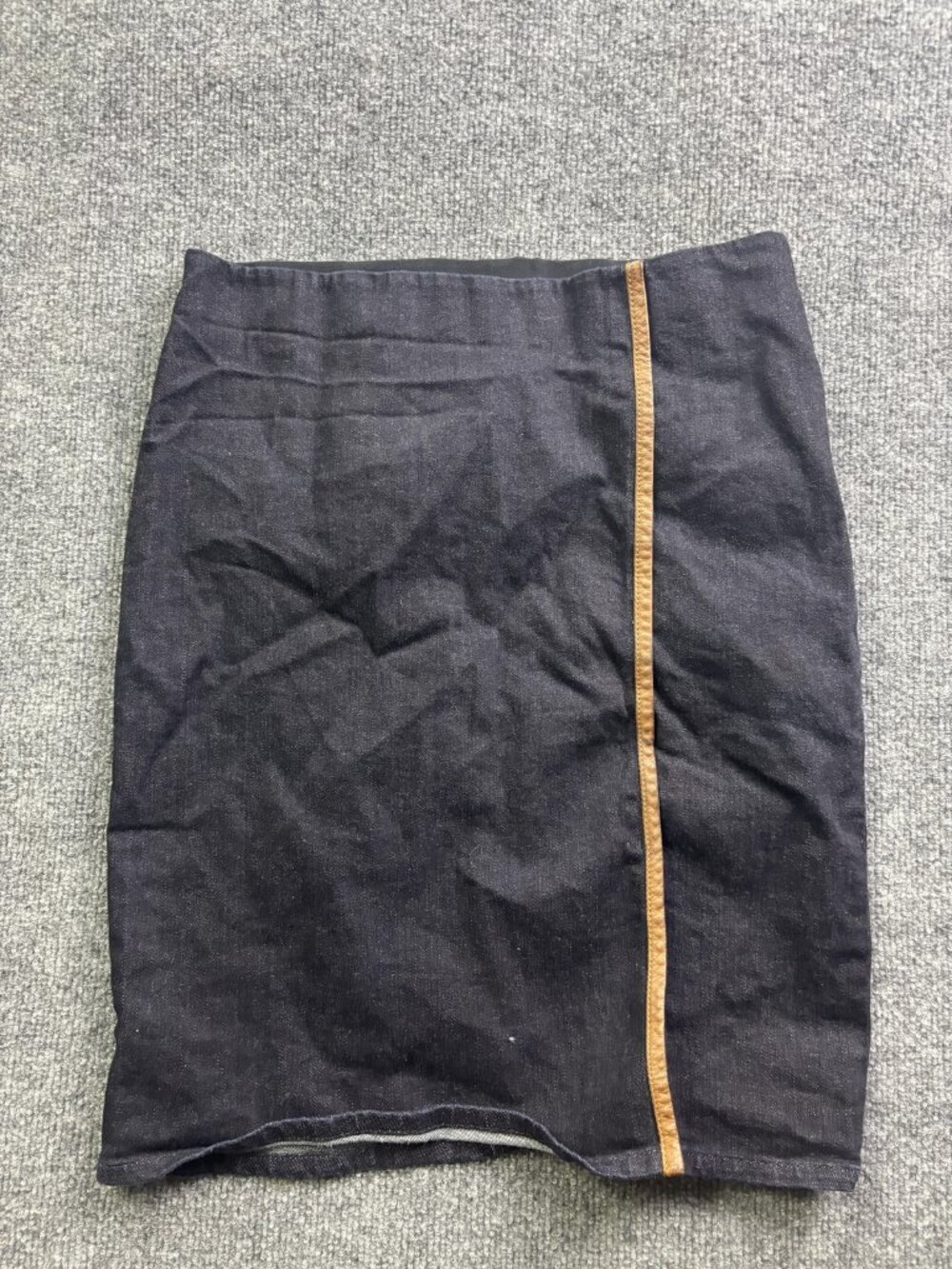 Lauren Ralph Lauren Skirt Womens 4P Blue Denim Pencil Knee‎ Length Leather Trim